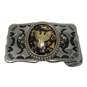 FOE Belt Buckle Fraternal Order of the Eagles Silver Tone Gold Eagle Vintage